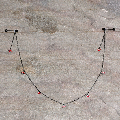 14 Gauge 5/8 Red Black Monster Fang Halloween Dangle Nipple Chain