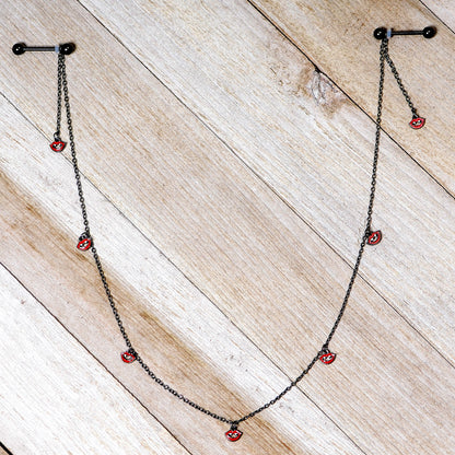 14 Gauge 5/8 Red Black Monster Fang Halloween Dangle Nipple Chain