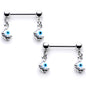 14 Gauge 5/8 Blue Eyeball Hand Halloween Dangle Nipple Ring Set