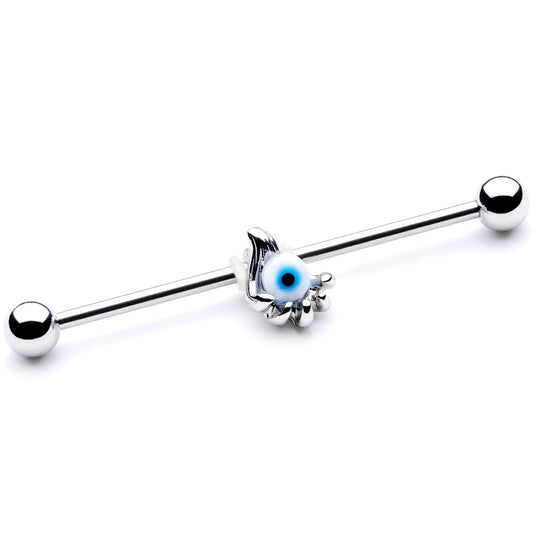 14 Gauge Blue Eyeball Hand Halloween Industrial Barbell 38mm