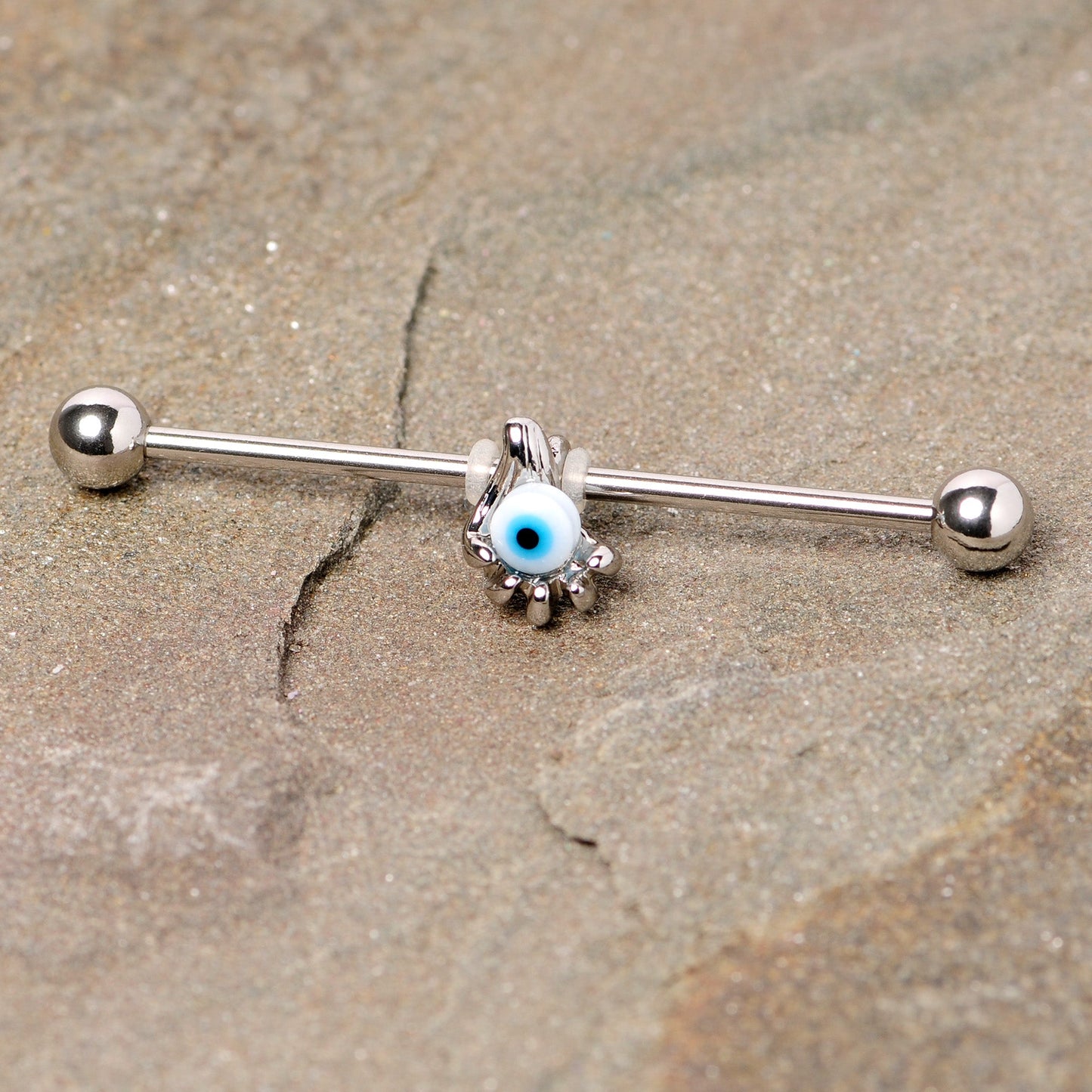 14 Gauge Blue Eyeball Hand Halloween Industrial Barbell 38mm