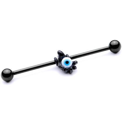 14 Gauge Black Blue Eyeball Hand Halloween Industrial Barbell 38mm