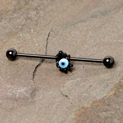 14 Gauge Black Blue Eyeball Hand Halloween Industrial Barbell 38mm