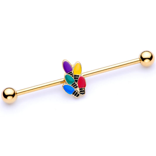 14 Gauge Gold Tone Christmas Lights Industrial Barbell 38mm