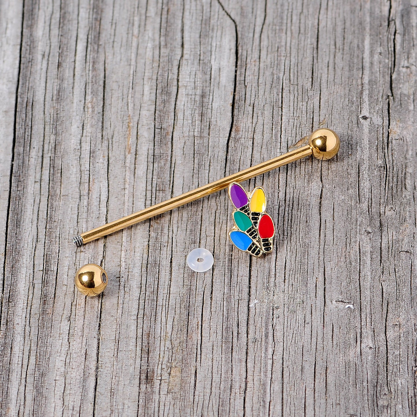 14 Gauge Gold Tone Christmas Lights Industrial Barbell 38mm