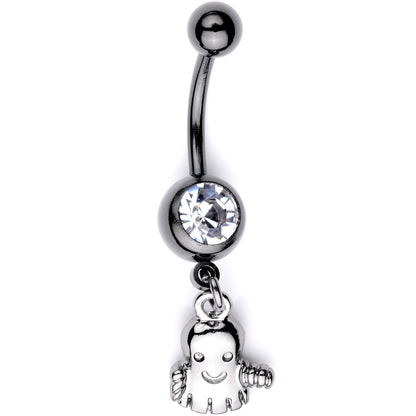 Clear Gem Black Happy Ghost Halloween Dangle Belly Ring