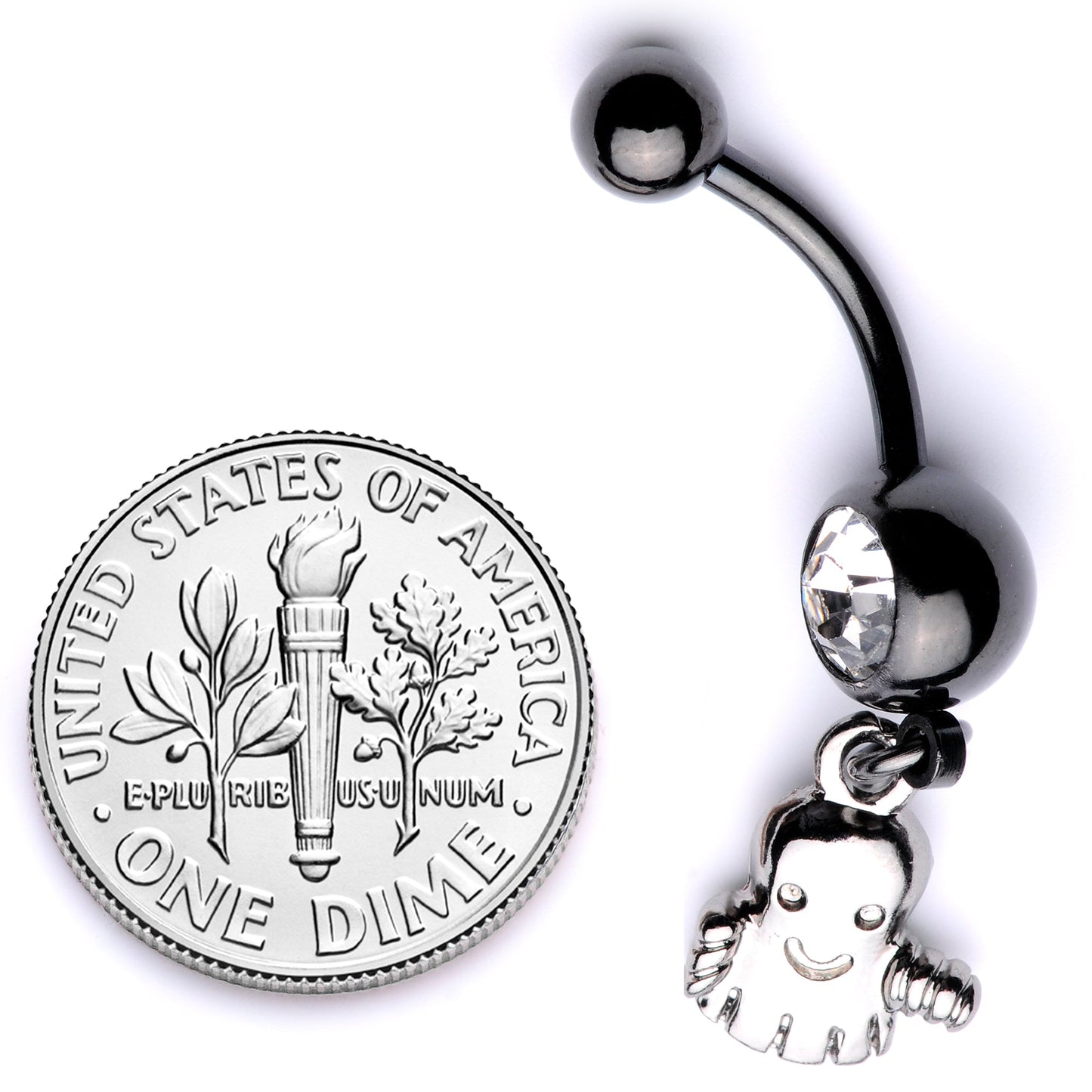 Clear Gem Black Happy Ghost Halloween Dangle Belly Ring