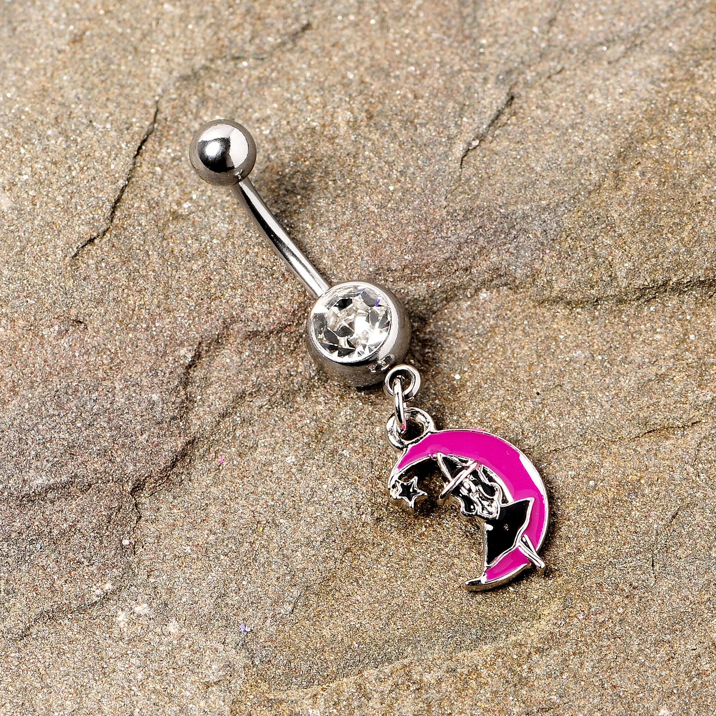 Pink Moon Witch Halloween Dangle Belly Ring