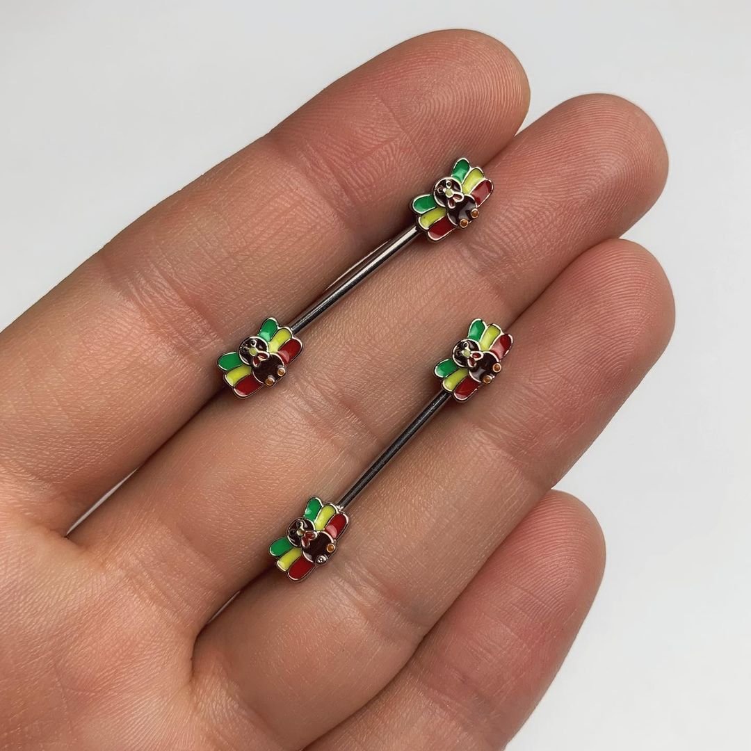 14 Gauge 5/8 Rasta Turkey Thanksgiving Barbell Nipple Ring Set