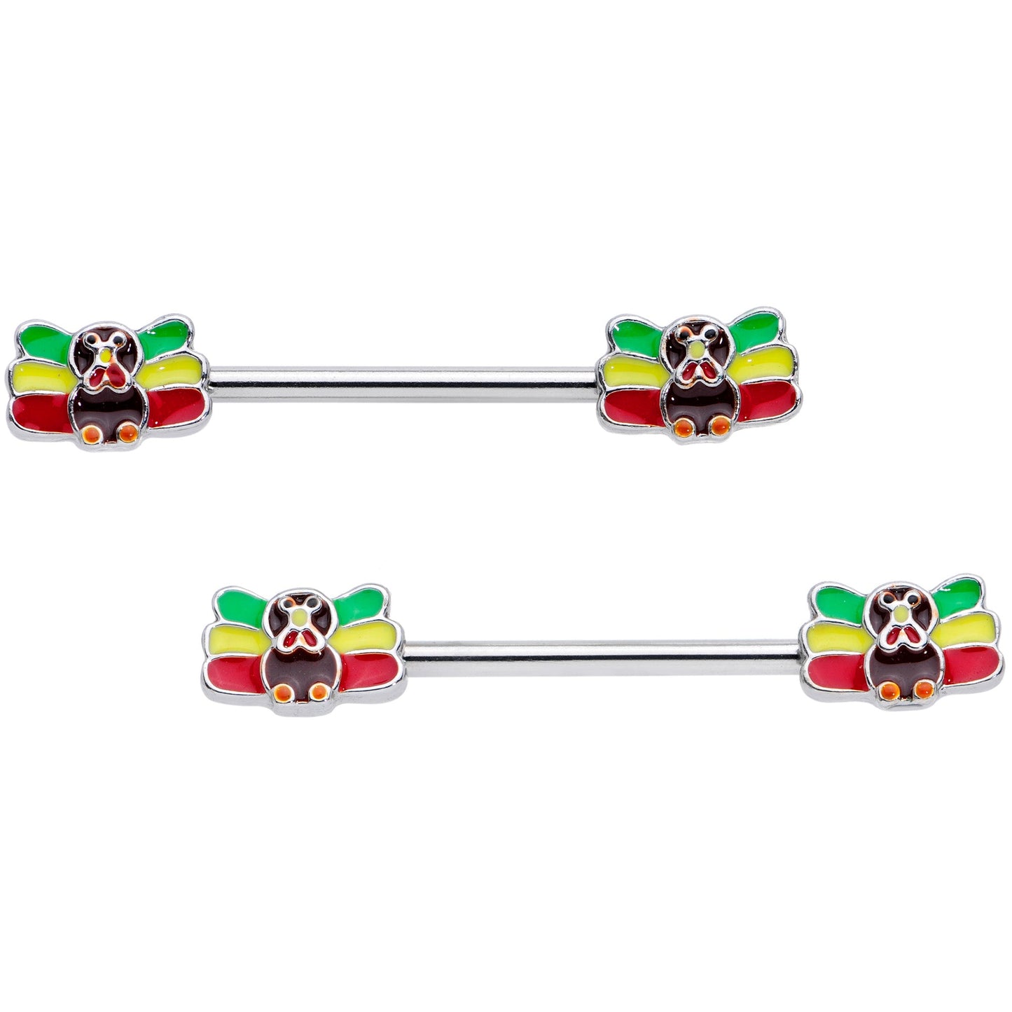 14 Gauge 5/8 Rasta Turkey Thanksgiving Barbell Nipple Ring Set