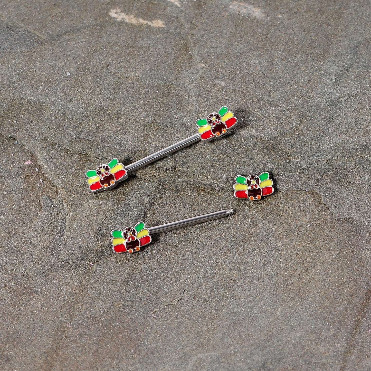 14 Gauge 5/8 Rasta Turkey Thanksgiving Barbell Nipple Ring Set