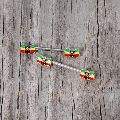 14 Gauge 5/8 Rasta Turkey Thanksgiving Barbell Nipple Ring Set