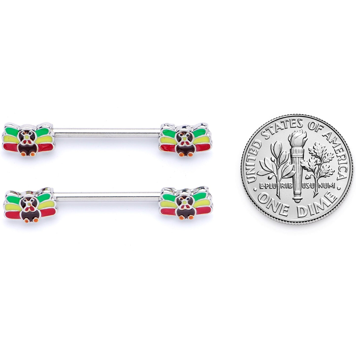 14 Gauge 5/8 Rasta Turkey Thanksgiving Barbell Nipple Ring Set