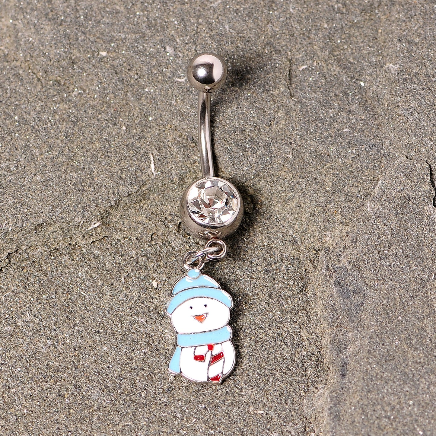 Clear Gem Blue Hat Snowman Winter Holiday Dangle Belly Ring