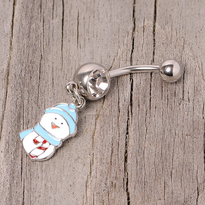 Clear Gem Blue Hat Snowman Winter Holiday Dangle Belly Ring