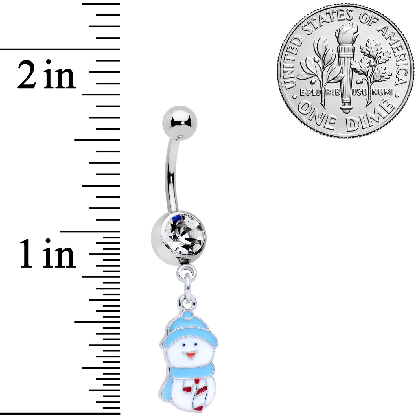 Clear Gem Blue Hat Snowman Winter Holiday Dangle Belly Ring