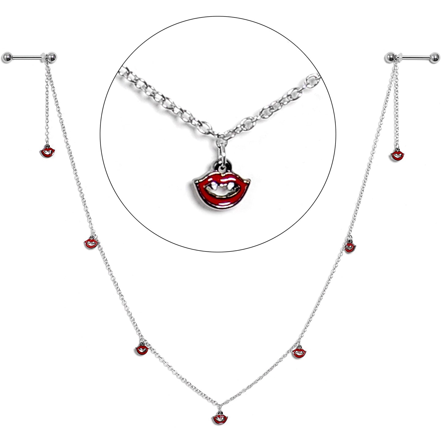 14 Gauge 5/8 Red Monster Fang Halloween Dangle Nipple Chain