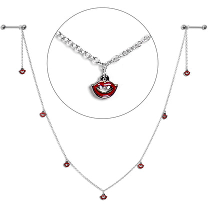 14 Gauge 5/8 Red Monster Fang Halloween Dangle Nipple Chain