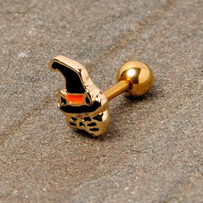 16 Gauge 1/4 Black Gold Tone Witch Hat Cat Halloween Cartilage Tragus
