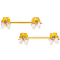 14 Gauge 9/16 Green Gem Gold Tone Butterfly Barbell Nipple Ring Set