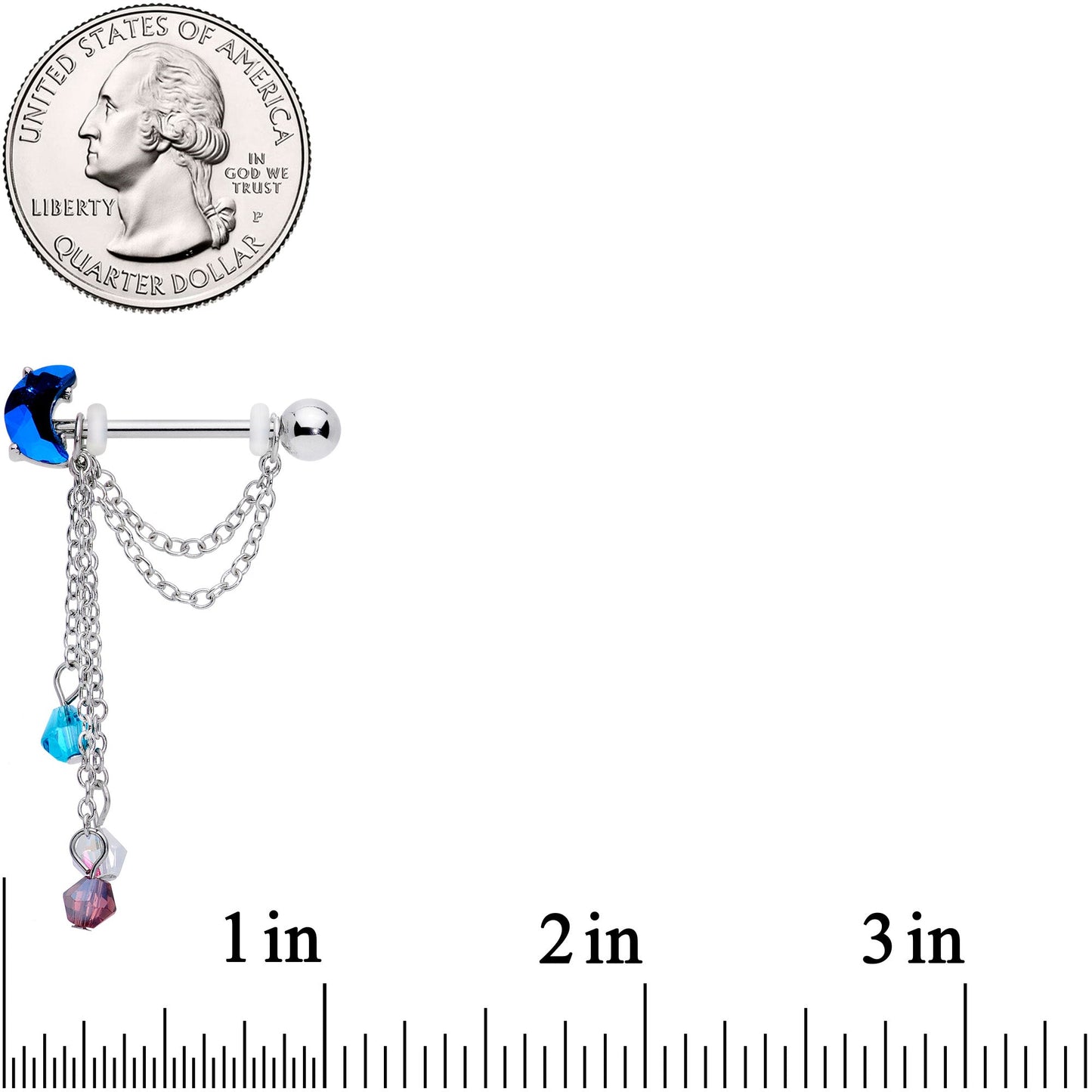 14 Gauge 9/16 Blue Purple Gem Moon Trio Dangle Nipple Ring Set