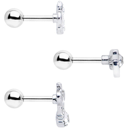 16 Gauge 1/4 Clear Gem Cat Theme Cartilage Tragus Earring Set of 3