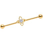 14 Gauge Clear CZ Gem Gold Tone Open Flower Industrial Barbell 38mm