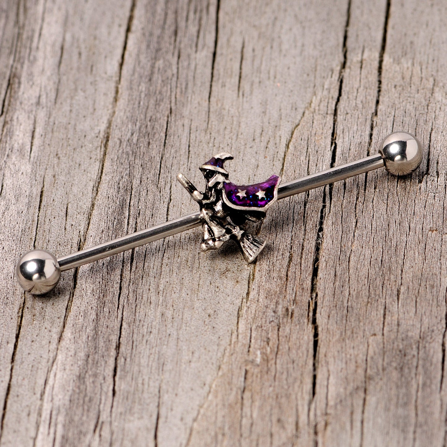 14 Gauge Purple Witch Broom Halloween Industrial Barbell 38mm