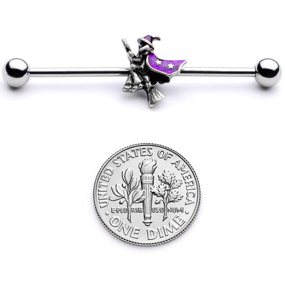 14 Gauge Purple Witch Broom Halloween Industrial Barbell 38mm