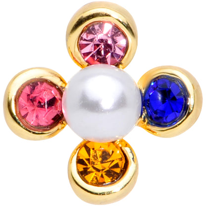 16 Gauge 5/16 Pink Blue Gem Gold Tone Flower Labret Monroe Tragus