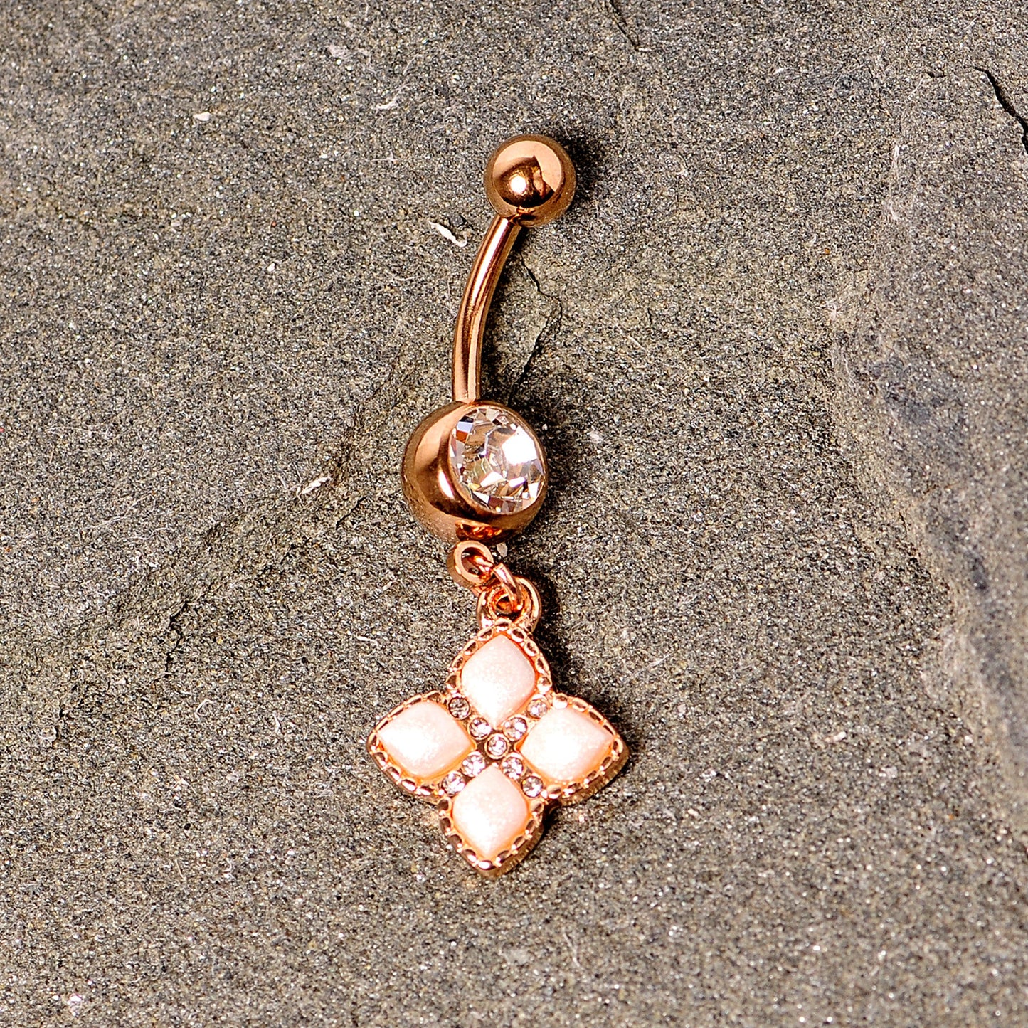 Clear Gem Rose Gold Tone Royal Renaissance Dangle Belly Ring