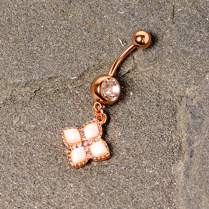 Clear Gem Rose Gold Tone Royal Renaissance Dangle Belly Ring