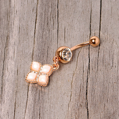 Clear Gem Rose Gold Tone Royal Renaissance Dangle Belly Ring