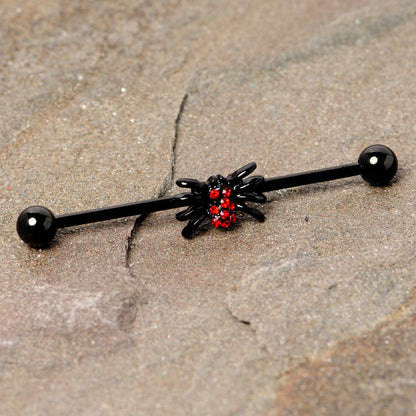 14 Gauge Red Gem Black Spider Halloween Industrial Barbell 38mm