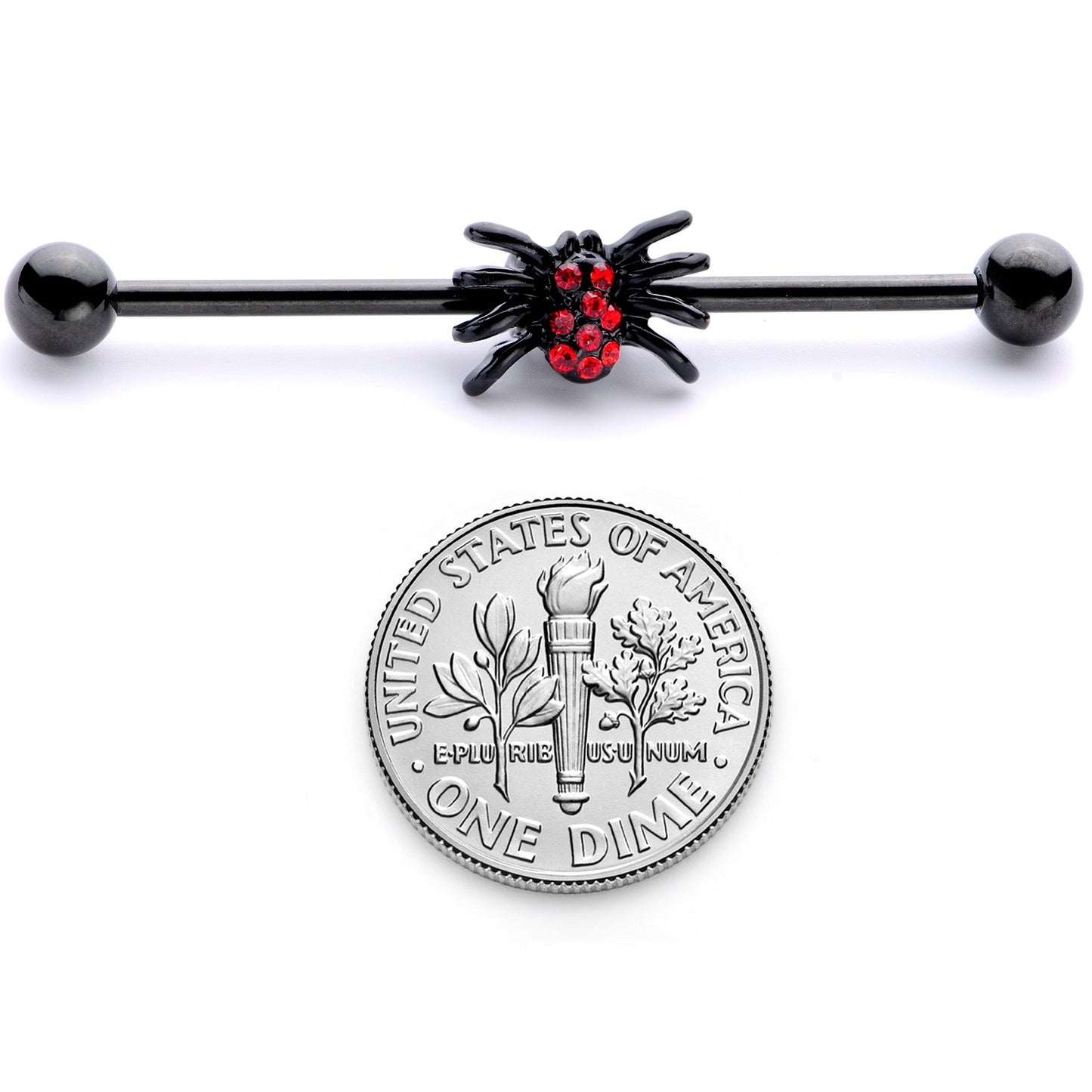 14 Gauge Red Gem Black Spider Halloween Industrial Barbell 38mm