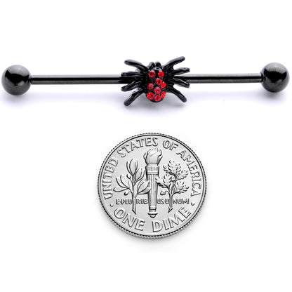 14 Gauge Red Gem Black Spider Halloween Industrial Barbell 38mm