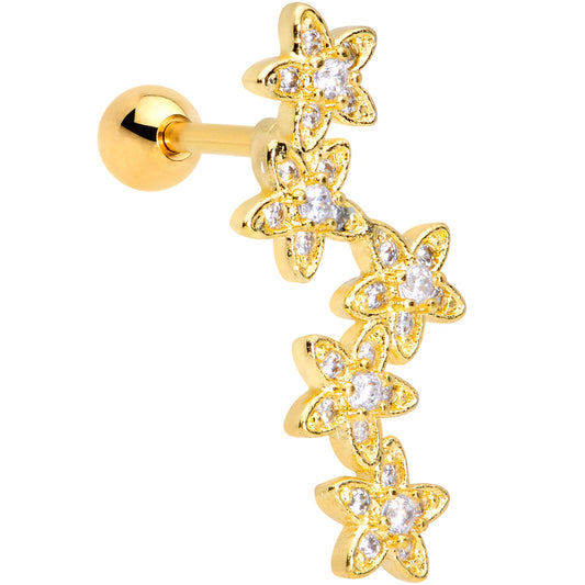 16 Gauge 1/4 Clear CZ Gem Gold Tone Fancy Flower Cartilage Tragus