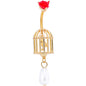 Red Flower Gold Tone Birdcage Dangle Belly Ring