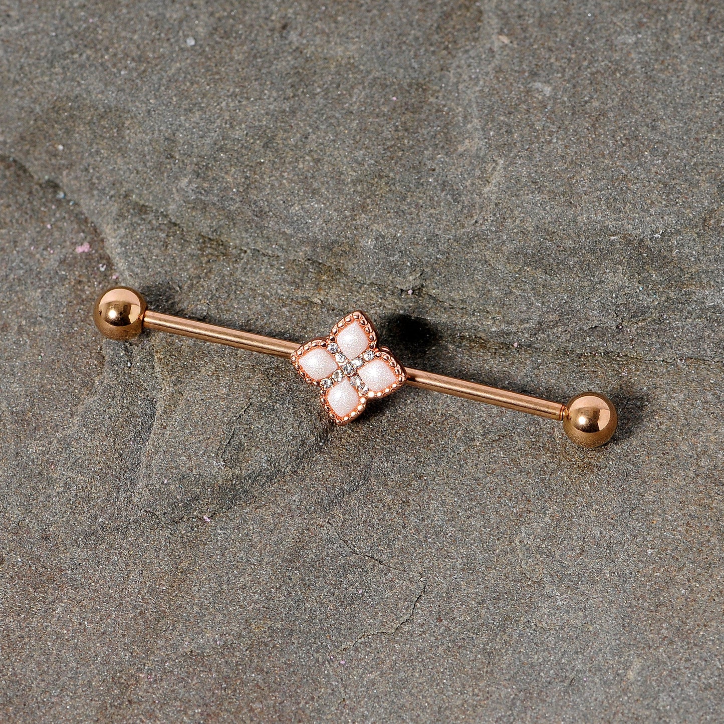 14 Gauge Clear Gem Rose Gold Tone Renaissance Industrial Barbell 38mm