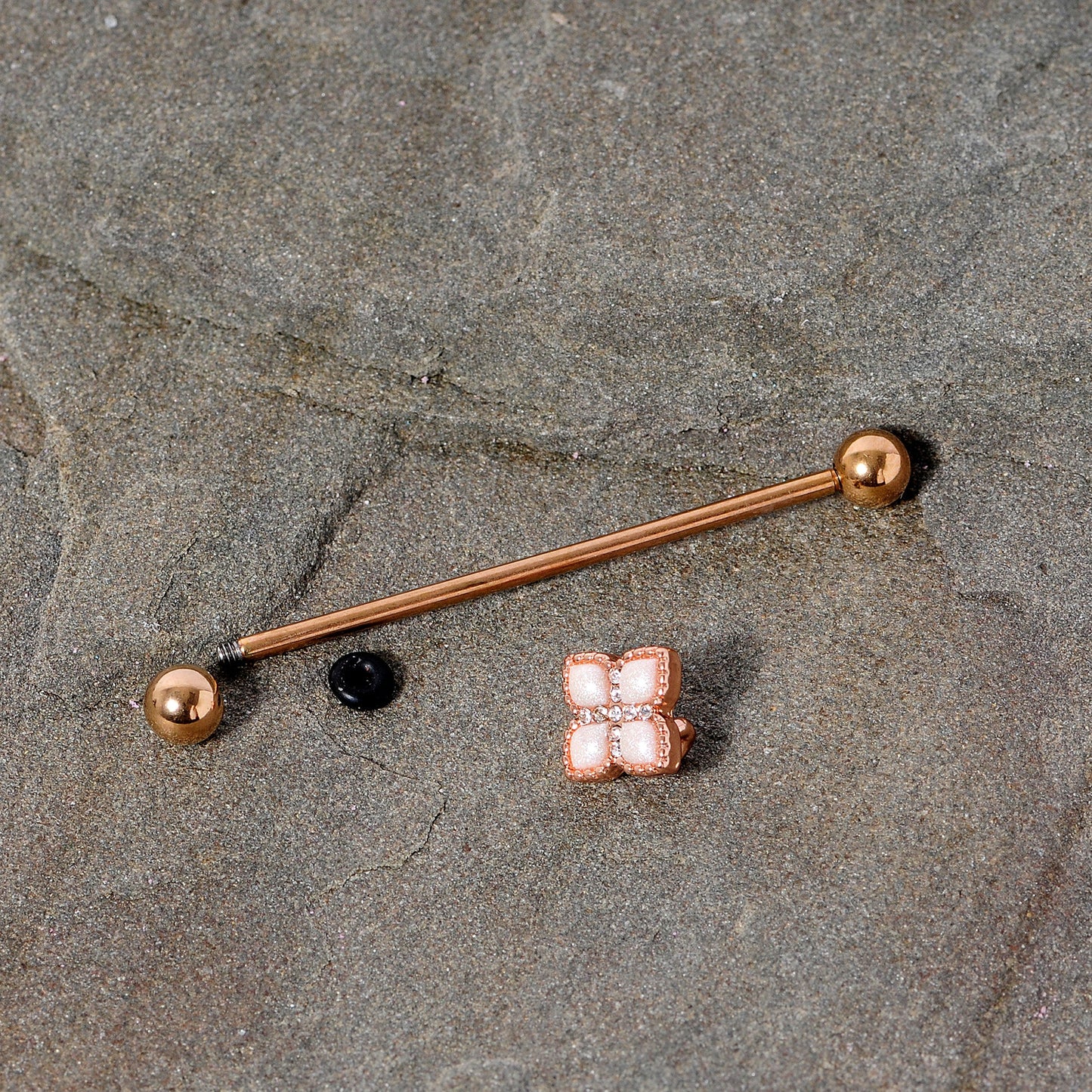 14 Gauge Clear Gem Rose Gold Tone Renaissance Industrial Barbell 38mm