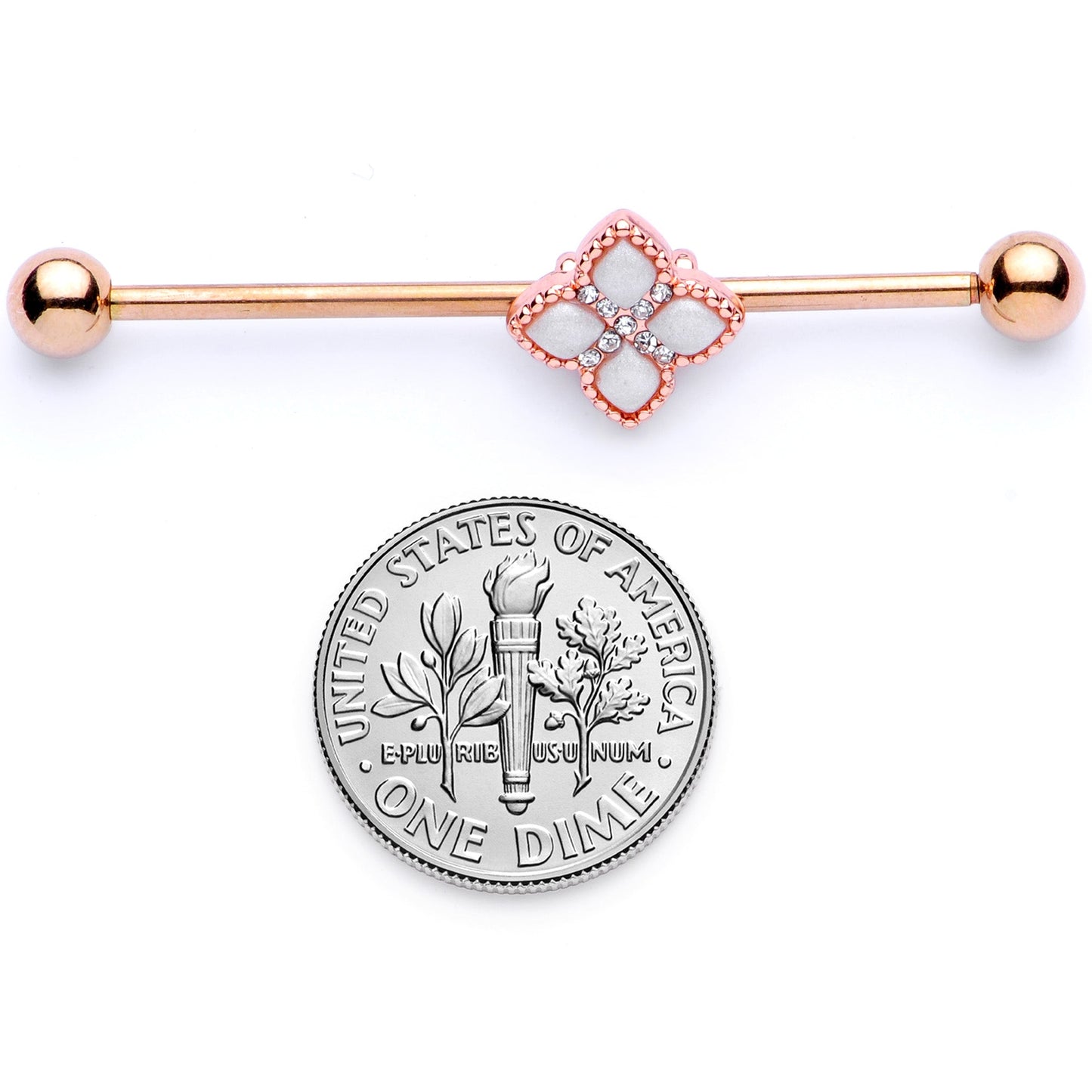 14 Gauge Clear Gem Rose Gold Tone Renaissance Industrial Barbell 38mm