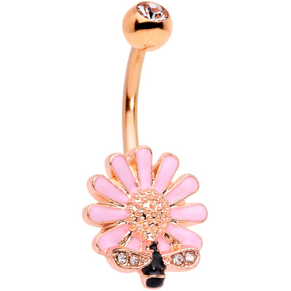 Clear Gem Rose Gold Tone Pink Daisy Bee Belly Ring