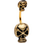 Gold Tone Scary Double Skull Halloween Double Mount Belly Ring