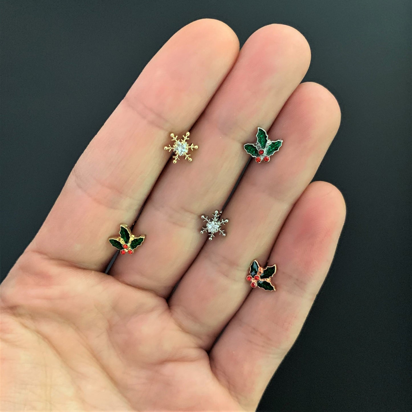 16 Gauge 1/4 Red Gem Rose Tone Mistletoe Christmas Cartilage Tragus