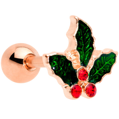 16 Gauge 1/4 Red Gem Rose Tone Mistletoe Christmas Cartilage Tragus