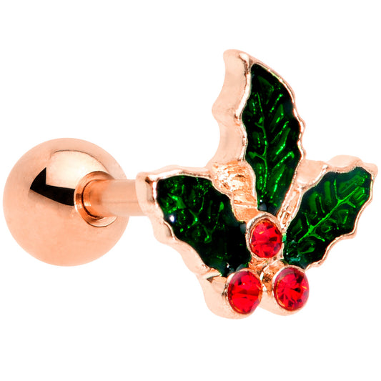 16 Gauge 1/4 Red Gem Rose Tone Mistletoe Christmas Cartilage Tragus