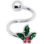 Red Gem Holly Berry Holiday Christmas Spiral Twister Belly Ring