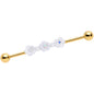 14 Gauge Aurora Gem Gold Tone Flower Industrial Barbell 38mm