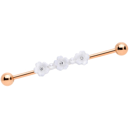 14 Gauge Clear Gem Rose Gold Tone Flower Industrial Barbell 38mm