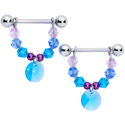 14 Gauge 5/8 Pink Aqua Gem Disc Dangle Barbell Nipple Ring Set